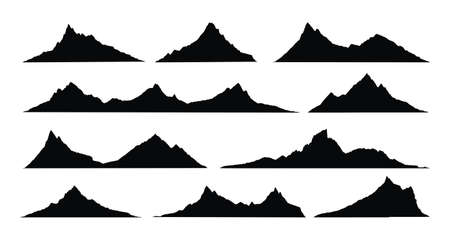 Mountains landscape silhouette. Abstract high mountain hike landscape. Vector setのイラスト素材