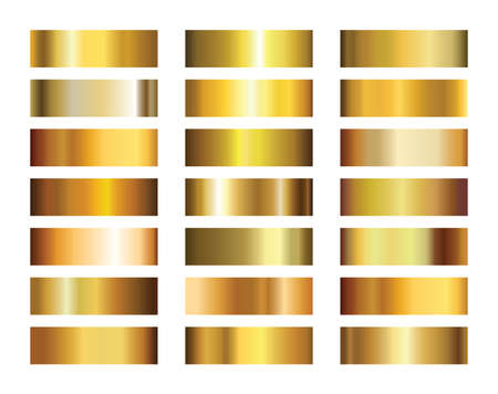 Golden metallic gradients. Light, realistic, elegant, shiny, metallic and golden gradient vector illustrationのイラスト素材