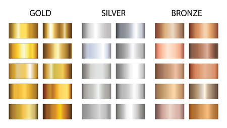 Gold, silver, bronze gradients. Vector icon texture metallic illustration for frame, ribbon, banner, coin and labelのイラスト素材