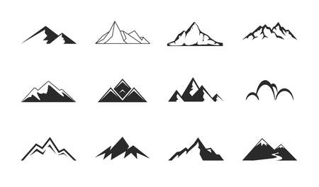 Mountains, rocks and peaks. Tibet or Alps peaks. Mountaineer hiking vector icons setのイラスト素材