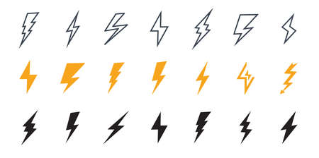 Lightning icon. Simple icon storm or thunder and lightning strike. Set of icons representing lightning bolt, lightning strike or thunderstormのイラスト素材