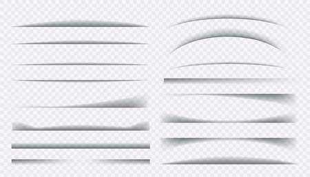 Set of black shadow. Paper divider tabs web lines break frame realistic transparent shadowsのイラスト素材