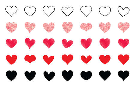 Heart shapes. Icons of loving hearts and lovely romance outline symbolsのイラスト素材
