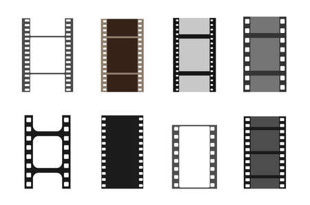 Set of film vector stripes. Cinema monochrome border celluloid tape, media empty image photo video vintage frameのイラスト素材