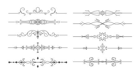 Flower vector dividers. Set of simple decorative page dividers and design elementsのイラスト素材
