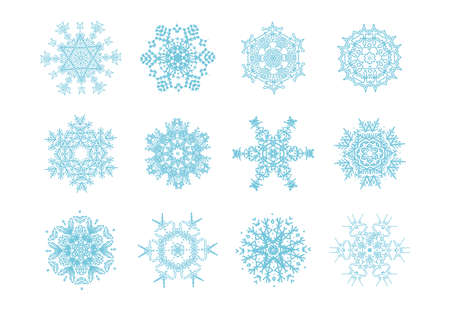 Snowflakes collection. Winter blue christmas snow flake crystal element. Christmas and new year decoration element setのイラスト素材