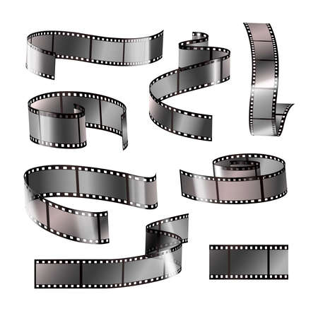 Film strip set. Negative vintage media filmstrip, movie design. Vector illustration on white background.のイラスト素材