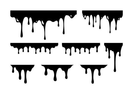 Black paint oil. Dripping liquid. Current inks paint down liquid. Vector illustrationのイラスト素材