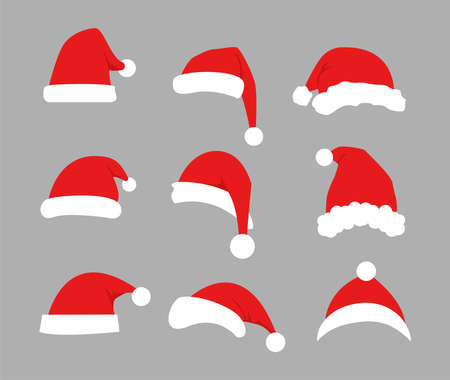 Flat santa hats. Christmas elements for your festive design. Vector illustrationのイラスト素材