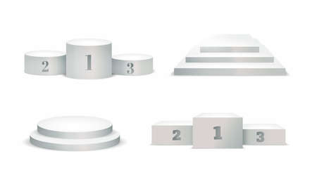 White winners podium. Round and square empty and podium stairs vector template. Vector setのイラスト素材