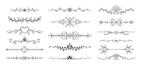 Flower text divider line. Ornamental divider and leaves ornaments. Vector Illustrationのイラスト素材
