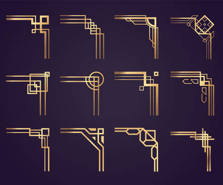 Art deco corner set.Creative template in style of 1920s for borders and frames. Vector illustrationのイラスト素材