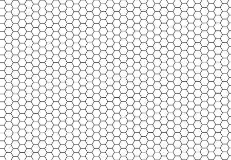 Black hexagonal cells seamless texture. Honeyed cell grid texture and geometric hive honeycombs. Abstract vector illustrationのイラスト素材