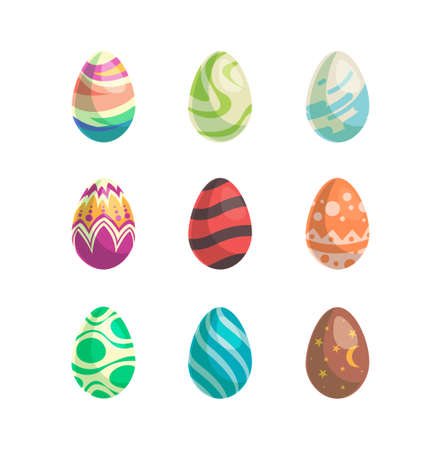 Happy Easter with cute eggs. Isolated objects on white background. Vector illustrationのイラスト素材