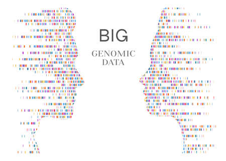 Dna test infographic. Big genomic data with people face. Genome sequence map. Vector illustrationのイラスト素材