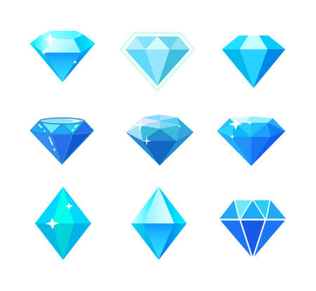 Set of blue diamond icon. Flat illustration of diamond. Template design for corporate business , mobile or web app. Vector illustration.のイラスト素材
