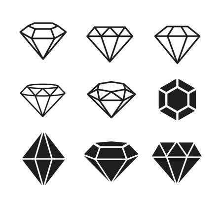 A set of diamonds in a flat style. Abstract black diamond collection icons. Linear outline sign. Vector icon  design diamondsのイラスト素材