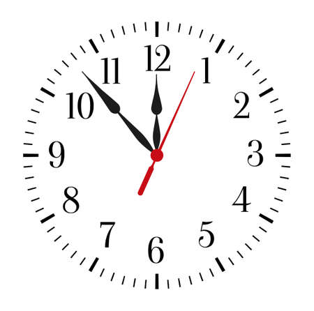 Clock face on white background. Classic black and white round wall clock. Vector illustration.のイラスト素材