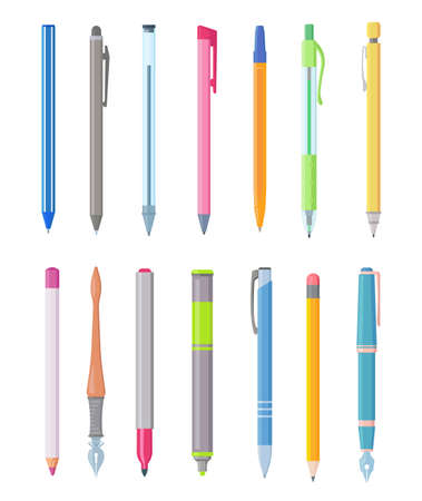 Cartoon pen and pencils. Set of simple drawing items isolated on whiteのイラスト素材