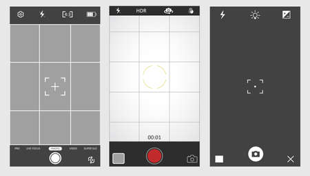 Set of black and white camera viewfinder. Camera back and focus frames view. Vector illustrationのイラスト素材