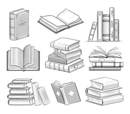 Books vector collection. Pile of books. Hand drawn illustrationのイラスト素材