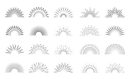 Retro sunburst. Sunrise rays light burst line shine sunshine sunbeam vintage for emblemsのイラスト素材