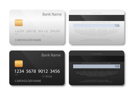 Bank card. Credit or debit cards vector illustration set. Realistic bank plastic cards.のイラスト素材