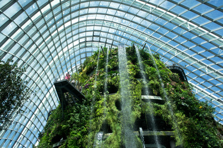 SINGAPORE - JULY 8, 2016 : View of The Falls at Cloud Forest, Gardens by the Bay, Singaporeのeditorial素材