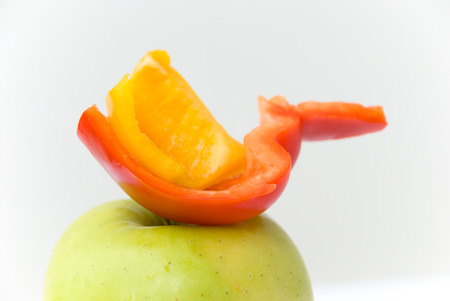 red and yellow pepper slicesの写真素材