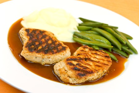 Grilled Turkey-Steak with green Beansの写真素材