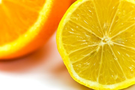 Orange and Lemon - isolated on white Backgroundの写真素材