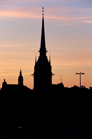 Silhouette of Stockholm, The City Hall, Riddarholm cathedral. Swedenの写真素材