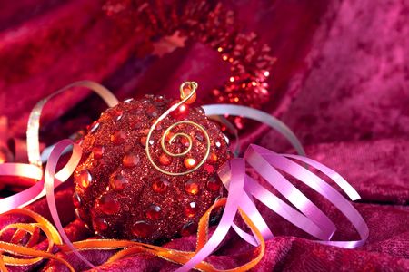 Christmas candles and baubles on darkの写真素材