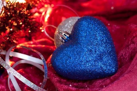 Christmas candles and baubles on darkの写真素材