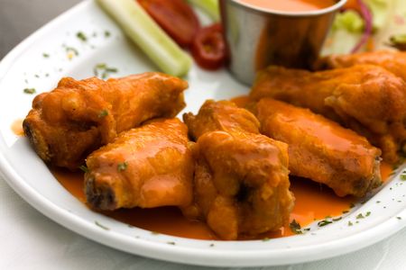  Spicy Buffalo Wings with Blue Cheese Dip Celery and Hot Chilli Sauceの写真素材