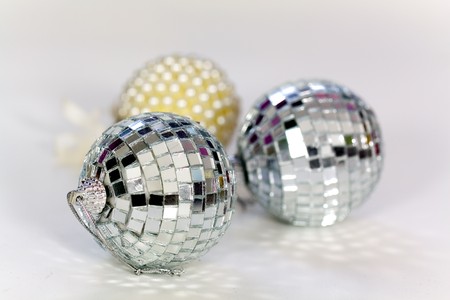 silver white Christmas ornaments の写真素材