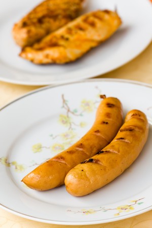 Grilled sausages  and cutletの写真素材