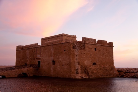 Ancient Sea Castle at Paphos town in Cyprus ,Sunset の写真素材