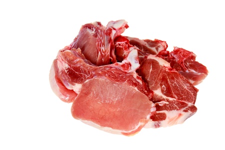 Pieces of fresh raw meat, isolated on white background の写真素材