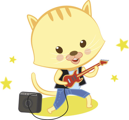 Illustration vector .Cute yellow cat palying rock and rollのイラスト素材