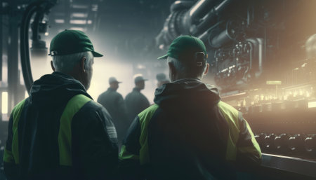 Futuristic Technology Concept: Team of Engineers and Professionals Workers in Industry Manufacturing Factoryの素材