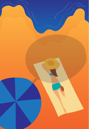 vector illustration of a girl relaxing on the beach summerのイラスト素材