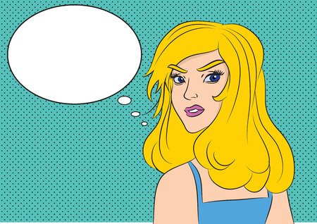 vector pop art style of surprise woman with word balloonのイラスト素材