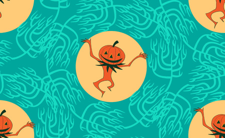 pumpkin head dancing in the moon illustration pattern seamless
のイラスト素材