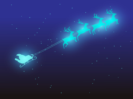 Silhouette illustration of Santa Claus driving his sleigh with reindeerのイラスト素材