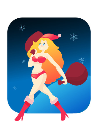 sexy blonde girl dressed as Santa Claus on blue backgroundのイラスト素材