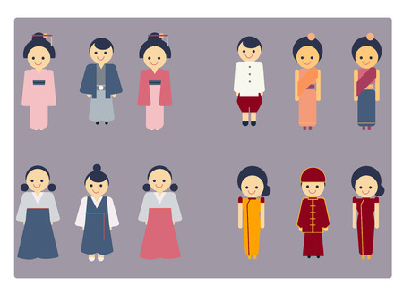 chinese,japanese,thai,korea male and female vector icon setのイラスト素材