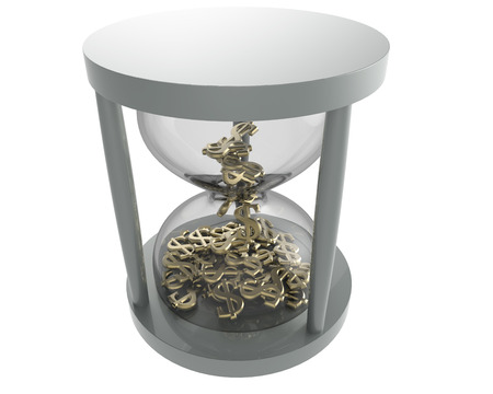 hourglass with dollar gold sign isolate on white represent time is money conceptの写真素材