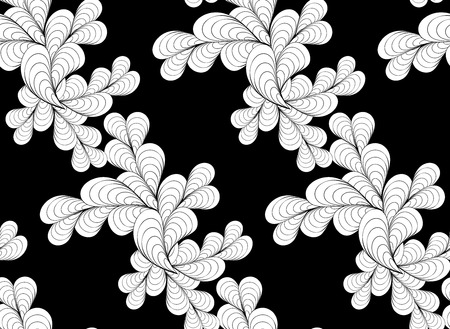 black and white flower  abstract line  doodle in zentangle style vector seamless patternのイラスト素材