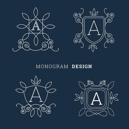simple floral monogram line art style with letter a logo vector illustration のイラスト素材